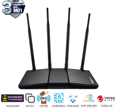 Bộ phát wifi 6 Asus RT-AX1800HP v2 MU-MIMO AX1800Mbps (Xuyên tường)
